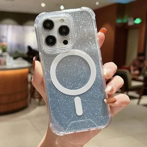 Funda para Teléfono iPhone 13 Pro Magsafe Gradient Color Glitter Acrílico a Prueba de Golpes (Azul)