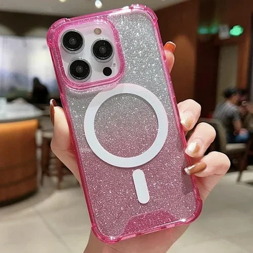 Funda para Teléfono iPhone 13 Pro Magsafe Gradient Color Glitter Acrílico a Prueba de Golpes (Rosa)