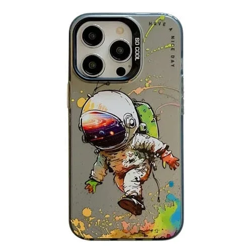 Funda para Teléfono iPhone 13 Pro Max Animal Pattern Oil Painting Series PC + TPU (Astronauta)