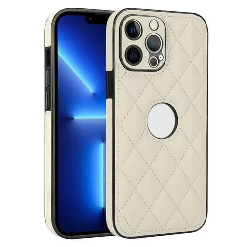 Funda para Teléfono iPhone 13 Pro Max con Contraportada de Cuero Rómbico (Blanco)