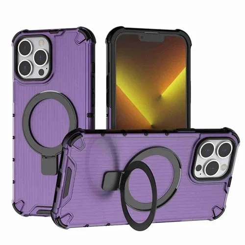 Funda para Teléfono iPhone 13 Pro Max con Soporte Rejilla a Prueba de Golpes (Púrpura)