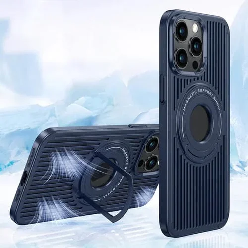 Funda para Teléfono iPhone 13 Pro Max Cooling Magsafe con Soporte de Anillo Magnético (Azul)
