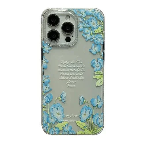 Funda para Teléfono iPhone 13 Pro Max Crystal Ice Cooling TPU a Prueba de Golpes (Flor Azul)