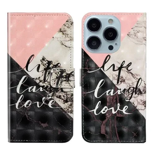 Funda para Teléfono iPhone 13 Pro Max Cuero Dibujo 3D En Relieve al Óleo (Mármol de Costura)