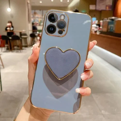 Funda para Teléfono iPhone 13 Pro Max Galvanoplastia Love Heart Holder TPU (Azul)
