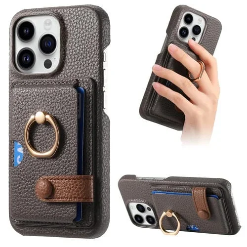 Funda para Teléfono iPhone 13 Pro Max Litchi Leather Oil Edge Ring Card Back (Gris)