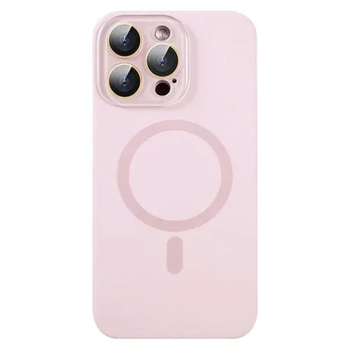 Funda para Teléfono iPhone 13 Pro Max Magsafe Cobertura Total Silicona Líquida con Película para Lentes (Rosa)