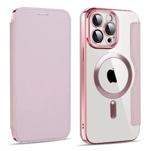 Funda para teléfono iPhone 13 Pro Max Magsafe Magnético Rfid Cuero Antirrobo (Rosa)