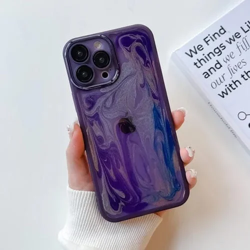 Funda para Teléfono iPhone 13 Pro Max Pintura al Óleo Galvanoplastia TPU (Púrpura)