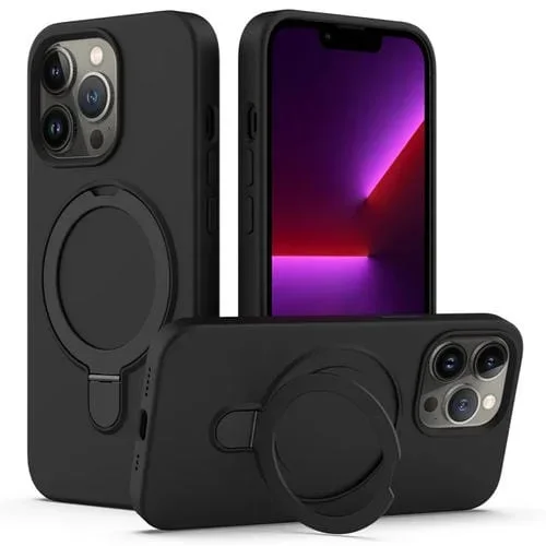 Funda para Teléfono iPhone 13 Pro Max Silicona Líquida Magnética con Soporte para Anillo (Negro)