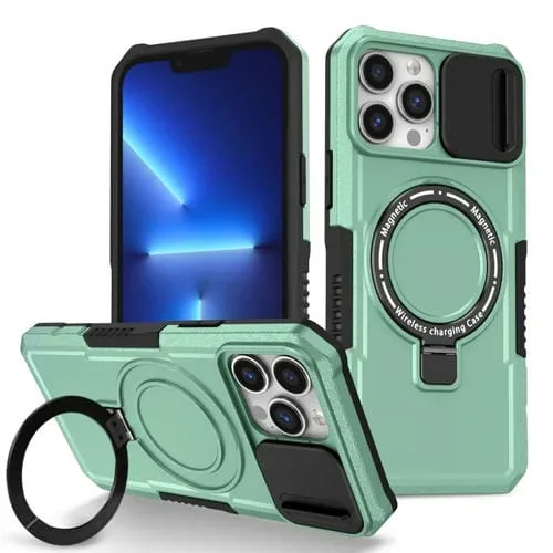 Funda para Teléfono iPhone 13 Pro Max Sliding Camshield Magsafe Holder TPU Hybrid (Azul Claro)