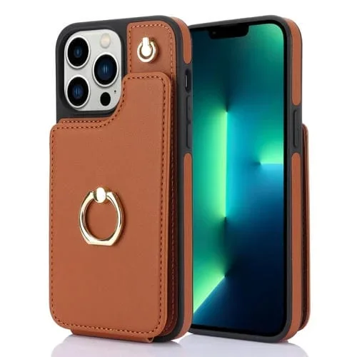 Funda para Teléfono iPhone 13 Pro Max Ym005 Skin Feel Card Bag con Cordón Largo (Marrón)