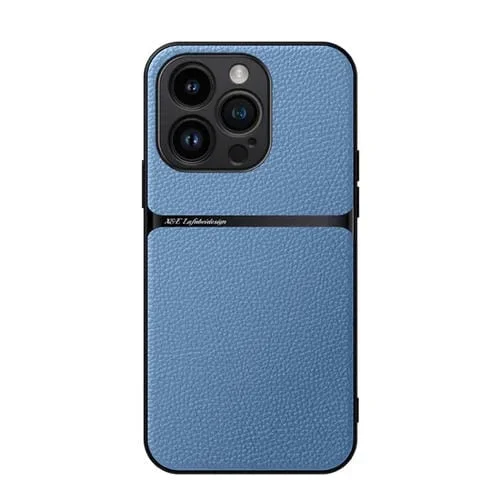 Funda para Teléfono iPhone 13 Pro Piel de Lichi Tapa Magnética a Prueba de Golpes (Azul)