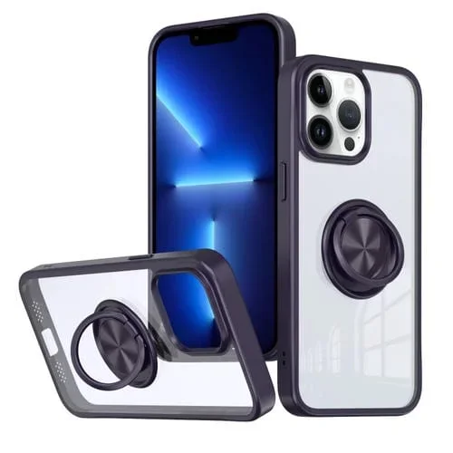 Funda para Teléfono iPhone 13 Pro Ring Holder PC Hybrid TPU (Púrpura)