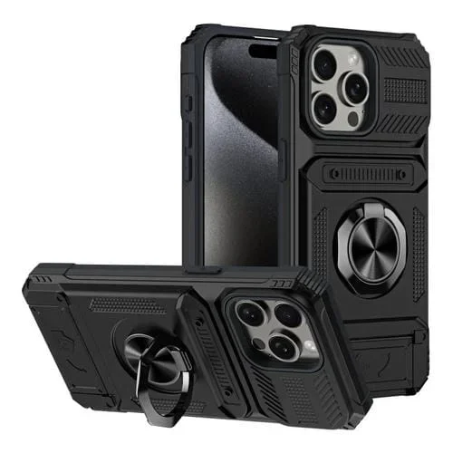 Funda para Teléfono iPhone 13 Pro TPU + PC con Tarjeta y Soporte de Anillo a Prueba de Golpes (Negro)