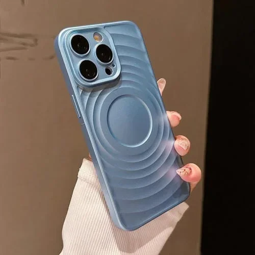 Funda para Teléfono iPhone 13 Pro Wave Texture PC a Prueba de Golpes (Azul)