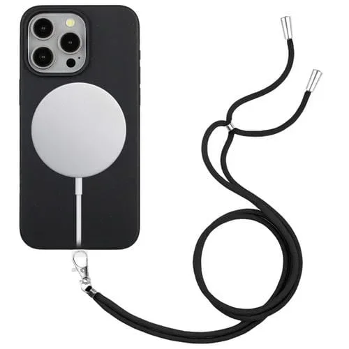 Funda para Teléfono iPhone 13 Pro Wheat Magsafe Material de Paja Magnético + TPU con Cordón (Negro)