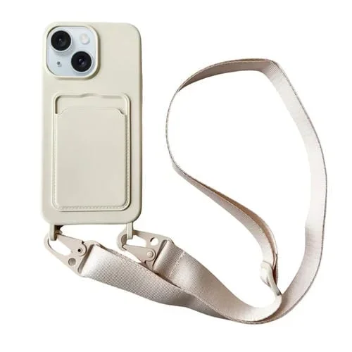 Funda para Teléfono iPhone 13 Silicona Líquida Ranura para Tarjeta y Cordón (Blanco)