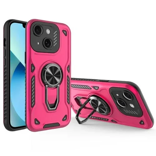 Funda para Teléfono iPhone 13 TPU + PC Soporte Giratorio Metal Magnético (Rosa Rojo)