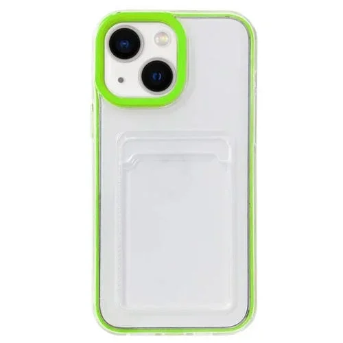 Funda para Teléfono iPhone 14 360 Clear PC Hybrid TPU con Ranura para Tarjeta (Verde)