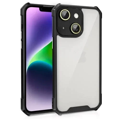Funda para teléfono iPhone 14 Acrílico a prueba de golpes con Película de vidrio para Lentes (Negro)