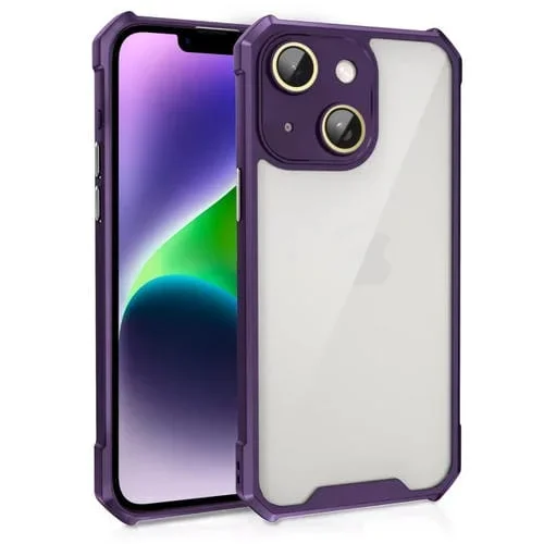 Funda para Teléfono iPhone 14 Acrílico a Prueba de Golpes con Película de Vidrio para Lentes (Púrpura)