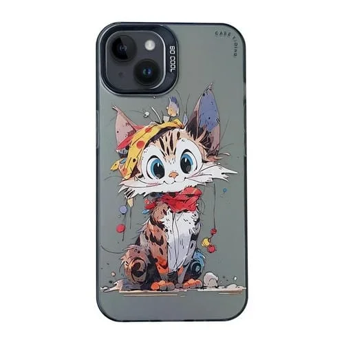 Funda para Teléfono iPhone 14 Cartoon Animal Graffiti PC y TPU (Gato Calico)