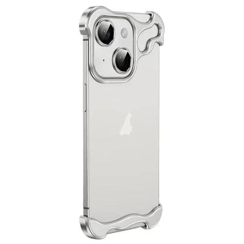 Funda para Teléfono iPhone 14 con Almohadilla de Esquina de Metal sin Marco y Película para Lentes (Blanco)