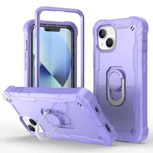 Funda para Teléfono iPhone 14 con Soporte de Anillo de Dos Colores (Púrpura)