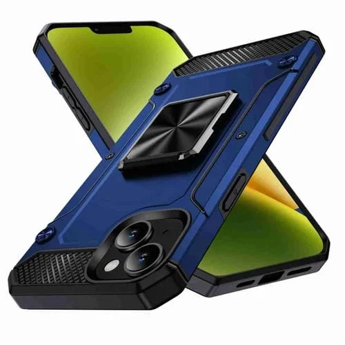 Funda para Teléfono iPhone 14 con Soporte de Metal a Prueba de Golpes (Azul)