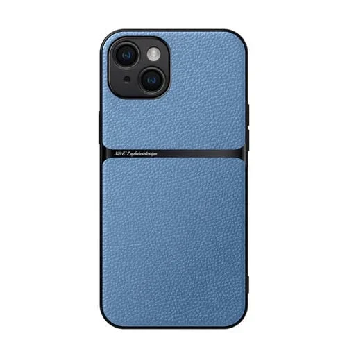 Funda para Teléfono iPhone 14 con Tapa Magnética Piel de Lichi a Prueba de Golpes (Azul)