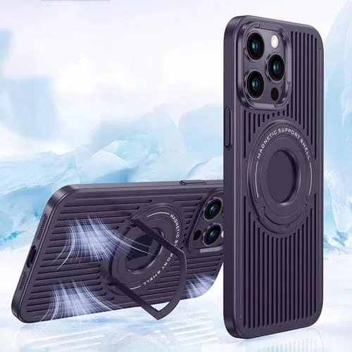 Funda para Teléfono iPhone 14 Cooling Magsafe con Soporte de Anillo Magnético (Púrpura)