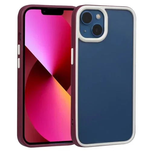 Funda para Teléfono iPhone 14 Escudo Dos Colores TPU + PC (Rojo Vino)