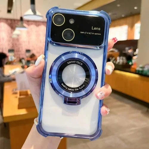 Funda para Teléfono iPhone 14 Magsafe Holder TPU a Prueba de Golpes con Película para Lentes (Azul)