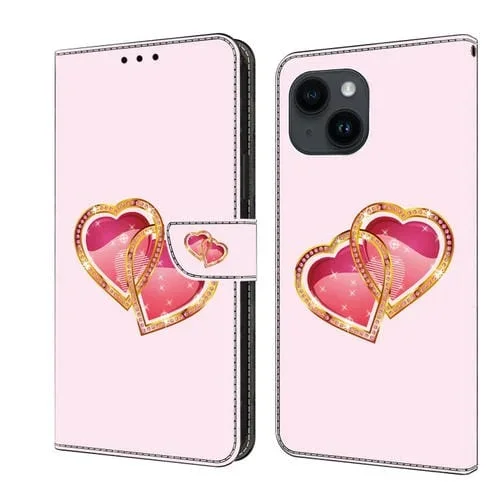 Funda para Teléfono iPhone 14 Plus/15 Plus Cuero Pintado con Cristales (Love Peach)