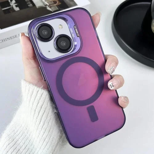 Funda para Teléfono iPhone 14 Plus Magsafe Lens Holder PC Hybrid TPU (Púrpura)