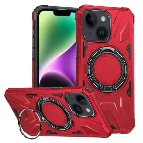 Funda para Teléfono iPhone 14 Plus Magsafe Magnética a Prueba de Golpes con Soporte para Anillo (Rojo)