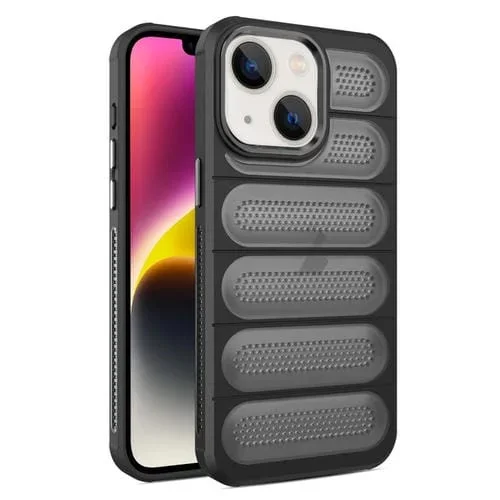 Funda para Teléfono iPhone 14 Plus Malla Translúcida con Armadura de Enfriamiento (Negro)