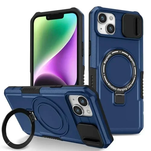 Funda para Teléfono iPhone 14 Plus Sliding Camshield Magsafe Holder TPU Hybrid (Azul Real)