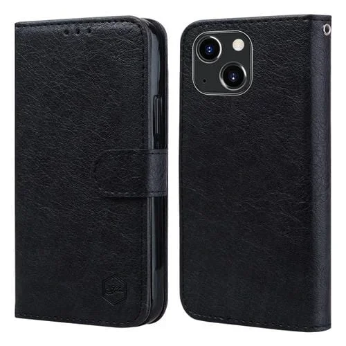 Funda para Teléfono iPhone 14 Plus Textura de Cuero Aceitoso PU + TPU (Negro)