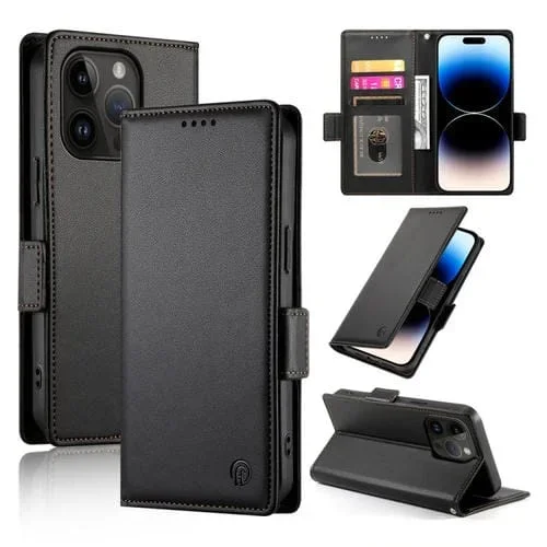 Funda para Teléfono iPhone 14 Pro Cuero Esmerilado Magnético con Hebilla Lateral (Negro)