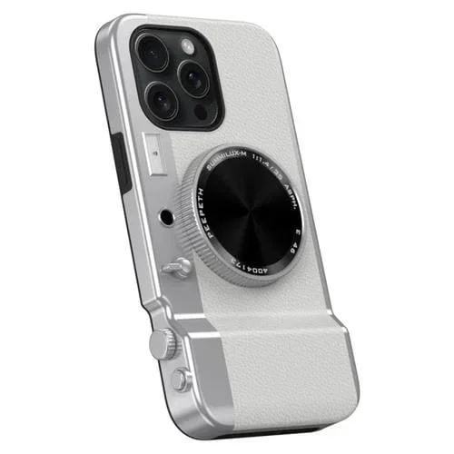 Funda para teléfono iPhone 14 Pro Max 3D Retro Bluetooth Camera Magsafe Mirror (Blanco)