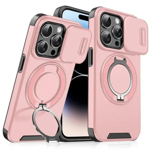 Funda para Teléfono iPhone 14 Pro Max con Soporte para Anillo y Escudo Deslizante (Rosa)