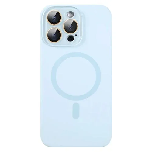 Funda para Teléfono iPhone 14 Pro Max Magsafe Cobertura Total Silicona Líquida con Película para Lentes (Azul)