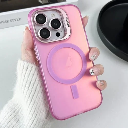 Funda para teléfono iPhone 14 Pro Max Magsafe Lens Holder PC Hybrid TPU (Rosa)