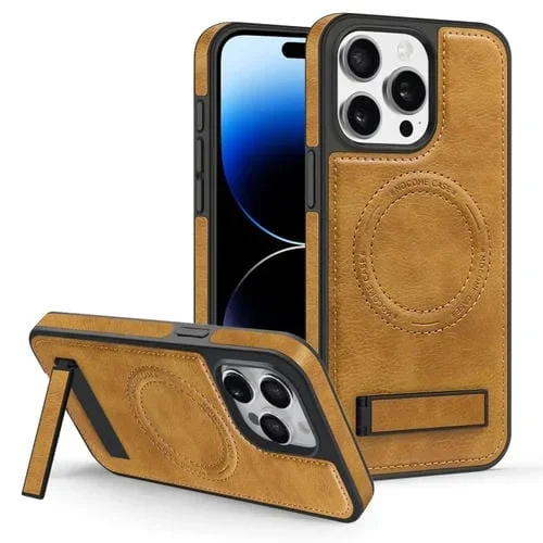 Funda para Teléfono iPhone 14 Pro Max Magsafe PU con Soporte Multifunción (Marrón)