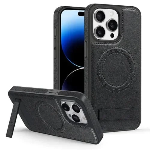 Funda para Teléfono iPhone 14 Pro Max Magsafe Pu con Soporte Multifunción (Negro)