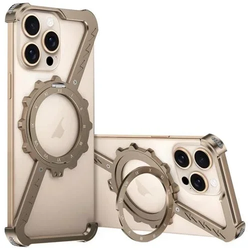 Funda para Teléfono iPhone 14 Pro Max Magsafe Soporte 360 Metal sin Marco (Dorado del Desierto)