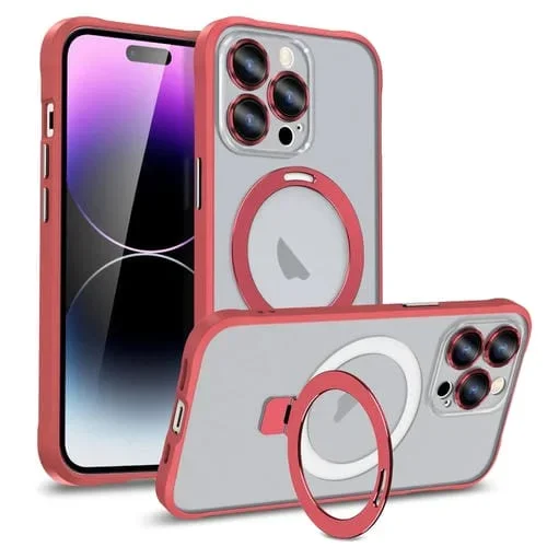 Funda para teléfono iPhone 14 Pro Max Metal Eyes Series con soporte magnético (Rojo)