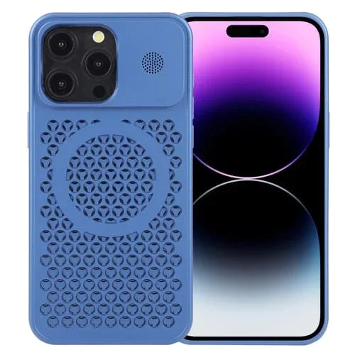 Funda para Teléfono iPhone 14 Pro Max Pure Color Honeycomb Aromatherapy Magsafe (Azul)